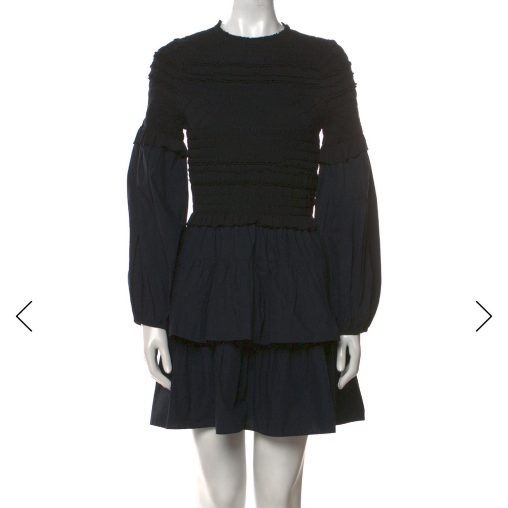 Ulla Johnson Black Smocked Long Sleeve Dress